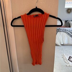Zara Vibrant Orange Ribbed Tank Top